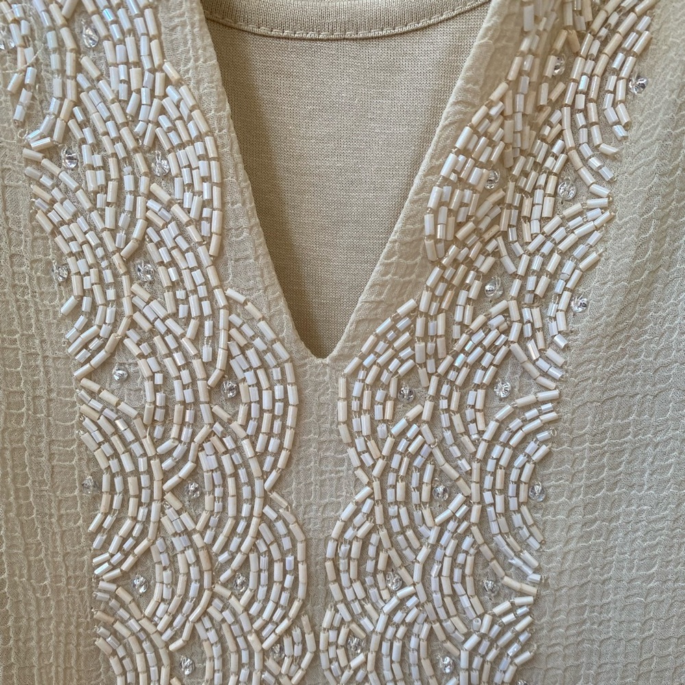 Chico’s Cream Drama Embellished Tunic Top With Tank